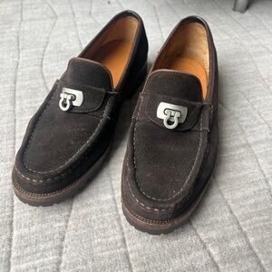 Vintage Salvatore Ferragamo Brown Suede Loafers Lug Heel